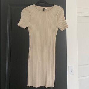 H&M Cream Ribbed Midi Dress
